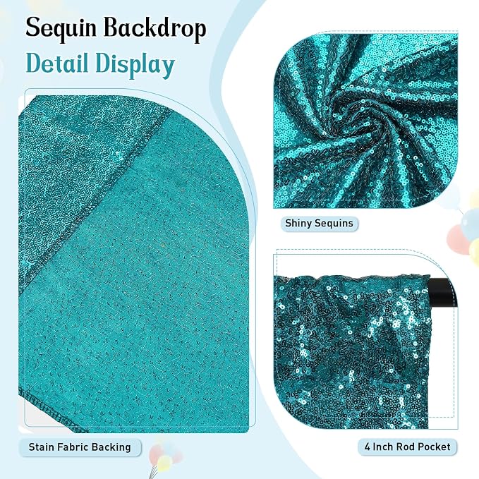 SquarePie 6x8ft Teal Sequin Backdrop, High Density Non-Transparent Glitter - Image 3