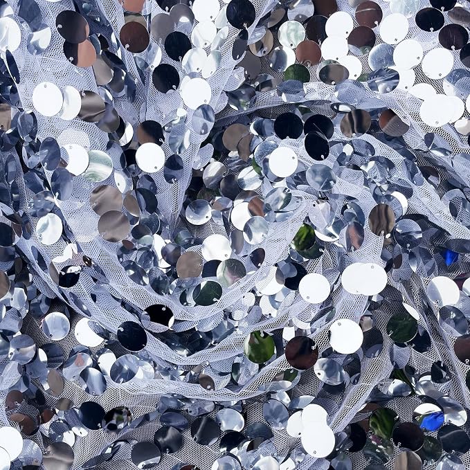 9FTx10FT Silver Sequin Backdrop 1 Panel, 18MM Large Payette Sequins Backdrop - Image 6