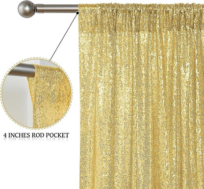 Sugargirl Gold Sequin Backdrop Curtain 10FTx10FT Glitter Gold Background Drapes - Image 6