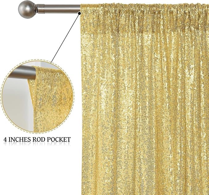 Sugargirl Gold Sequin Backdrop Curtain 8FTx8FT Glitter Gold Background Drapes - Image 5