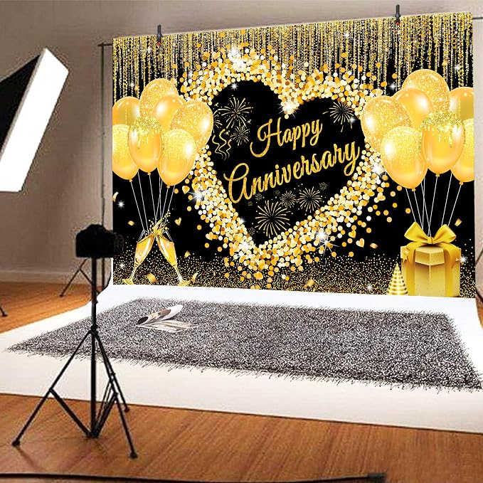9x6 ft Floral Anniversary Backdrop Banner - Image 5