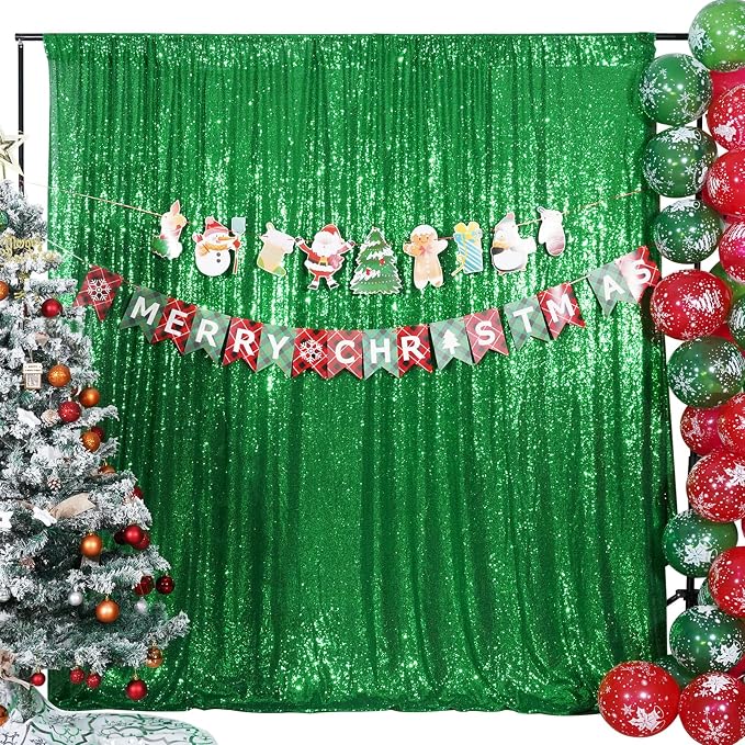 Poise3EHome Green Sequin Backdrop Curtain, 10Ft x 10Ft Green Glitter Backdrop - Image 9