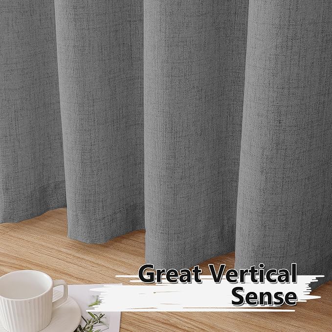 Tollpiz Short Linen Curtains Bedroom Rod Pocket Semi Sheer Curtain Burlap Light - Image 4