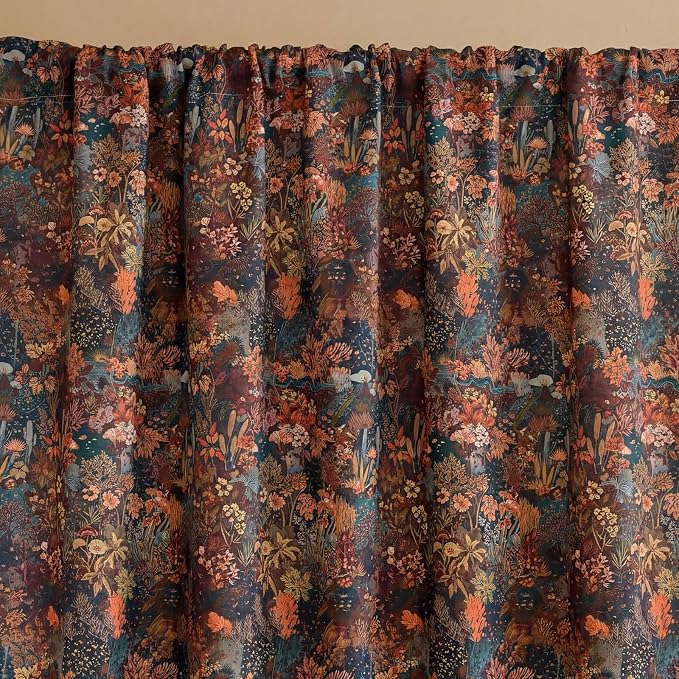 Floral Rod Pocket Semi Sheer 96 Inch Curtains 2 Panel Set - Image 6