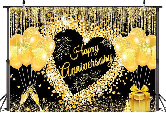 6X4 ft Floral Anniversary Backdrop Banner by Unknown