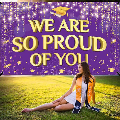 KatchOn We are So Proud of You Banner 72x44 Inch | Graduation Backdrop Purple - Image 2