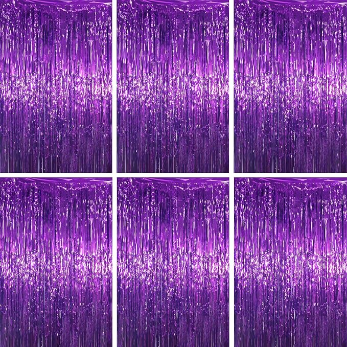 Voircoloria Purple Foil Fringe Backdrop Curtains, Birthday Party Decorations by Voircoloria
