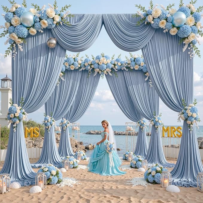 10 ft x 10 ft Wrinkle Free Dusty Blue Backdrop Curtain by Outpain