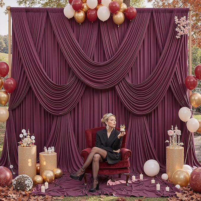 50ft x 12ft Burgundy Backdrop Curtains - Image 6
