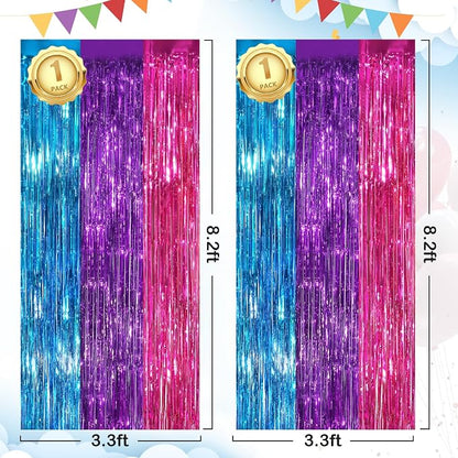 Rainbow Fringe Curtain Party Streamers 2Pack 3.3x8.3 Ft Foil Fringe Backdrop - Image 3