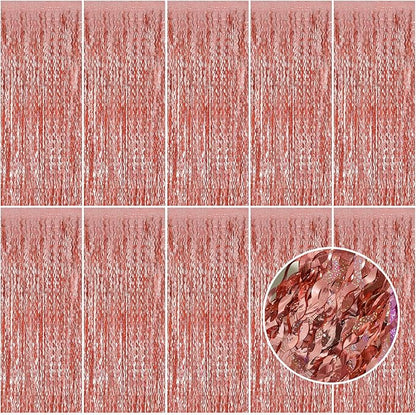Rose Gold Tinsel Foil Fringe Curtains Wavy Backdrop by BOMSI