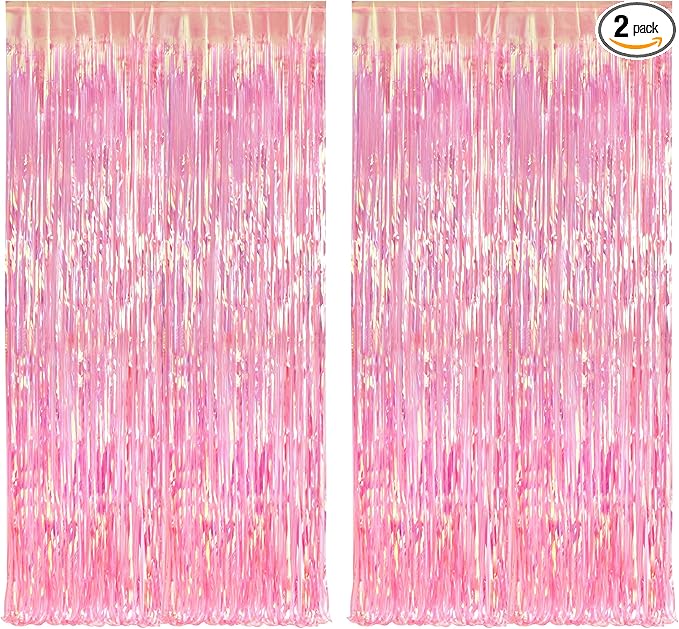 BRAVESHINE Clear Pink Streamers Party Curtain | Iridescent Fringe Backdrop | by BRAVESHINE