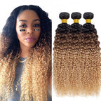Ombre Human Hair Bundles 1B427 Kinky Curly Bundles 20 22 24 Inch Double Weft 3 Tone Brown and Honey Blonde Bundle Niegmeag Brazilian Virgin Remy Hair Extensions