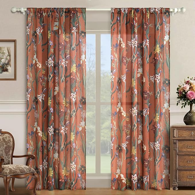 Schweek Burnt Orange Boho Curtain 96 Inches Length 2 Panels by Schweek