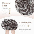 FESHFEN Messy Bun Hair Piece - Large Elastic Wavy Curly Hair Bun Scrunchies Ponytail Extensions Synthetic Chignon Hairpieces for Women, Brown Gray Mix 1.94oz