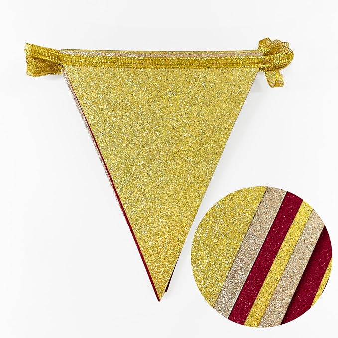 Maroon Gold Party Pennant Banner Flag Burgundy Champagne Gold Triangle Hanging - Image 3