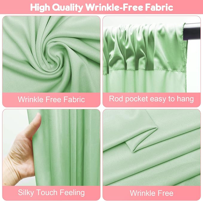 Asee'm Sage Green Backdrop Curtains Drapes - Image 3