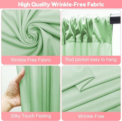 Asee'm Sage Green Backdrop Curtains Drapes - Image 3