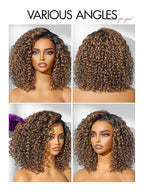 LUVME HAIR 100% Human Hair Wigs Curly Deep Wave Glueless Lace Front 14 Inches Pre Cut Plucked Hd Lace Short Wig Ready To Go Highlight Color Straight Bleached Knots Side Part Black Wigs