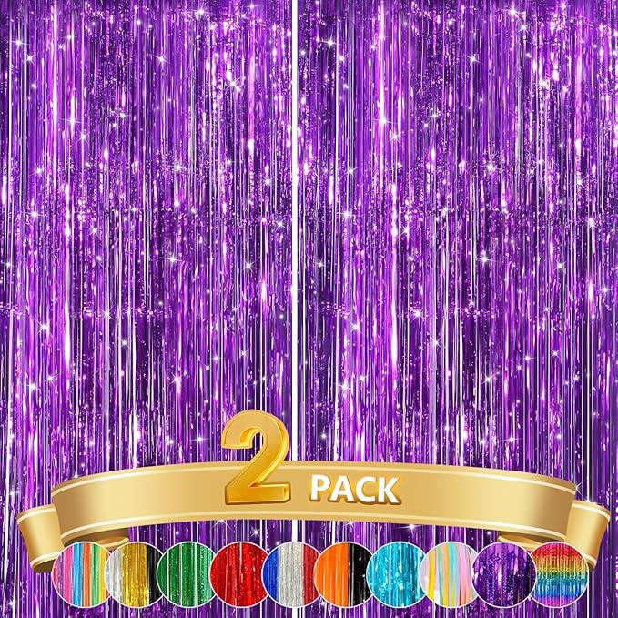 GCB 2Pack Purple Metallic Tinsel Foil Fringe Curtains, Door Streamers Photo by GCBPartyDecorations