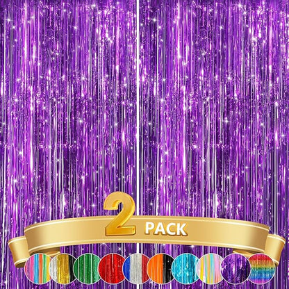 GCB 2Pack Purple Metallic Tinsel Foil Fringe Curtains, Door Streamers Photo by GCBPartyDecorations