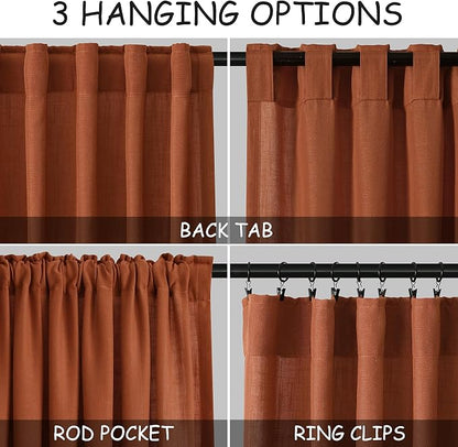 Rust Linen Curtains 95 inches Long 2 Panel Back Tab Rod Pocket Rustic Farmhouse - Image 3