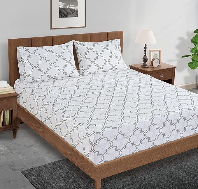 Lane Linen 100% Organic Cotton Pillow Cases Standard Size Set of 2 (20"x26") - Cotton Pillowcases Standard Size - Soft Standard Pillow Cases Set of 2 - Standard Pillowcase Pack of 2 - Trellis Silver
