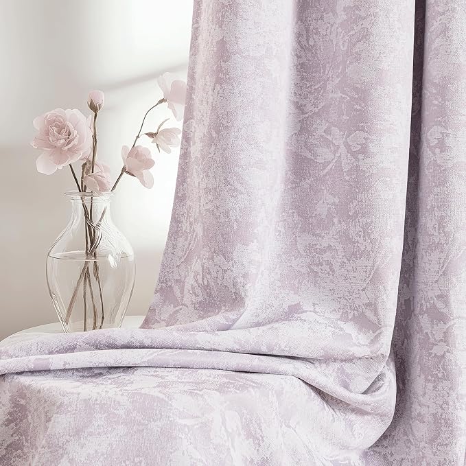 Beauoop Purple Floral Jacquard Blackout Curtains - Image 8
