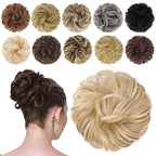 FESHFEN Messy Bun Hair Piece - Elastic Wavy Curly Hair Bun Scrunchies Extensions Synthetic Chignon Hairpieces for Women, Champagne Blonde & White Blonde 1.5 oz