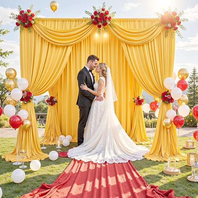 20 ft x 10 ft Wrinkle Free Yellow Backdrop Curtain - Image 9
