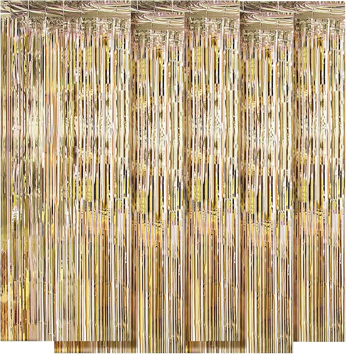 5 Pack Champagne Gold Fringe Curtains by Ohiyoo