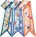 Skinny Scarf 3 Pack for Women – Bag Scarf, Silk Hair Scarves (Original Prints, Premium Twill, 3 Designs)