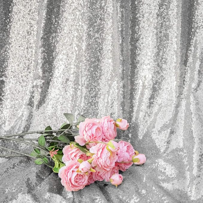 JYFLZQ Silver Sequin Backdrop Curtains 2ft x 8ft 2 Panel Glitter Photo Booth - Image 4
