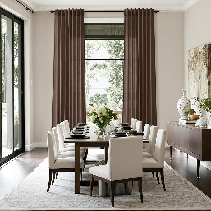 Cappuccino Linen Curtains for Living Room 126 Inches Long Light Filtering Semi - Image 6