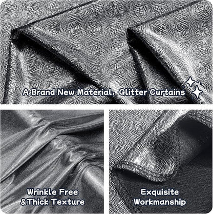 20ftx10ft Black Silver Glitter Sequin Backdrop Curtain - Image 3