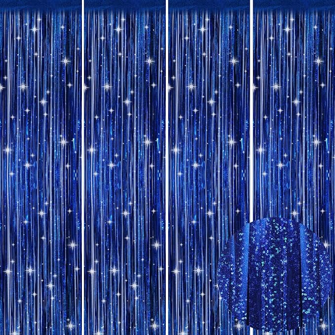 Picoway 4 Pack Foil Fringe Tinsel Backdrop Curtains, Birthday Engagement by Picoway