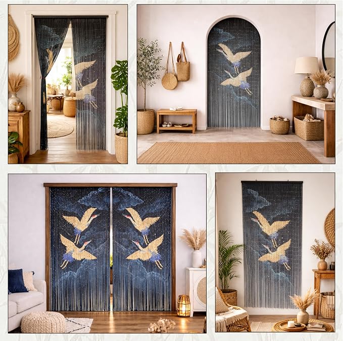 Flying Cranes at Night Beaded Bamboo Curtain 35.4" x 78.7" | 90-strand doorway - Image 6