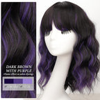 Nnzes Short Wavy Bob Wig with Bangs for Women Shoulder Length Curly Dark Brown with Purple Synthetic Heat-Resistant Fiber Hair for Daily & Party Use