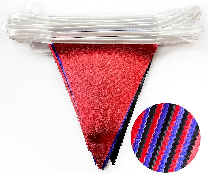 Navy Blue Red Black Party Decorations Metallic Fabric Triangle Pennant Banner - Image 3