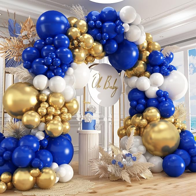 412Pcs Royal Blue and Gold Balloons Arch Garland Kit, 5 10 12 18 inch blue and by PAXILE