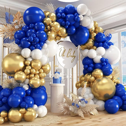 412Pcs Royal Blue and Gold Balloons Arch Garland Kit, 5 10 12 18 inch blue and by PAXILE