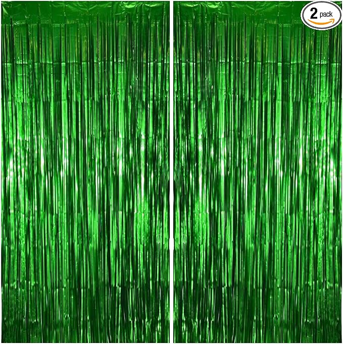 Matte Green Foil Fringe Curtain Backdrop Party Decorations 2PCS | 6.6×3.3 ft by Unknown