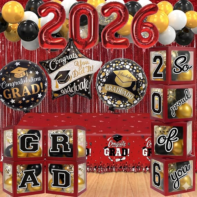 Black and Red Graduation Decorations Class of 2026 by UJoyant