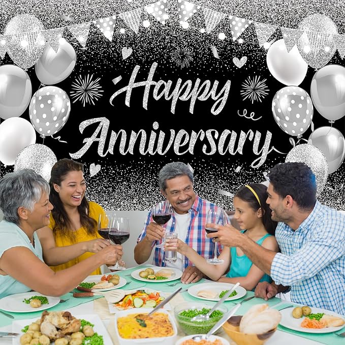 Black Silver Happy Wedding Anniversary Banner - Image 5