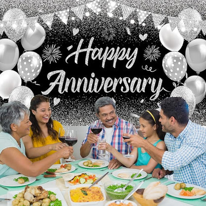 Black Silver Happy Wedding Anniversary Banner - Image 5