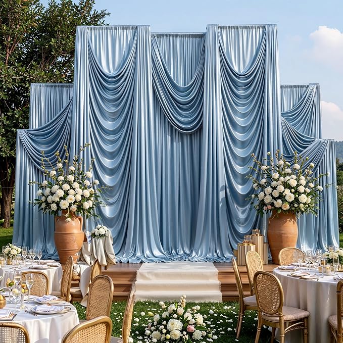 10x10ft Dusty Blue Sequin Backdrop Curtains, Wrinkle Free Glitter Backdrop - Image 3