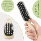 Natural Boar Bristle Hair Brush for Women, Men, Kids; Dry and Wet Detangling Hair Brush Gently Enhances Shine, Smooths Frizz and Prevents Breakage in Fine and Straight, Thick and Curly Hair (long)