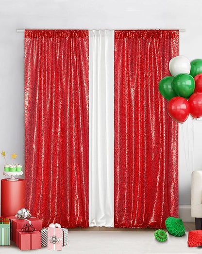 Eternal Beauty Red Sequin Backdrop Curtains, 2 Panels 3x7FT | 3mm Sparkle - Image 2