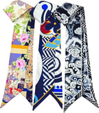 Skinny Scarf 3 Pack for Women – Bag Scarf, Silk Hair Scarves (Original Prints, Premium Twill, 3 Designs)