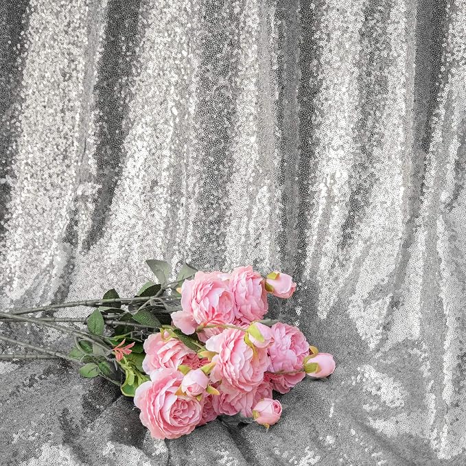 JYFLZQ Silver Sequin Backdrop Curtains 2ft x 8ft 4 Panel Glitter Photo Booth - Image 4